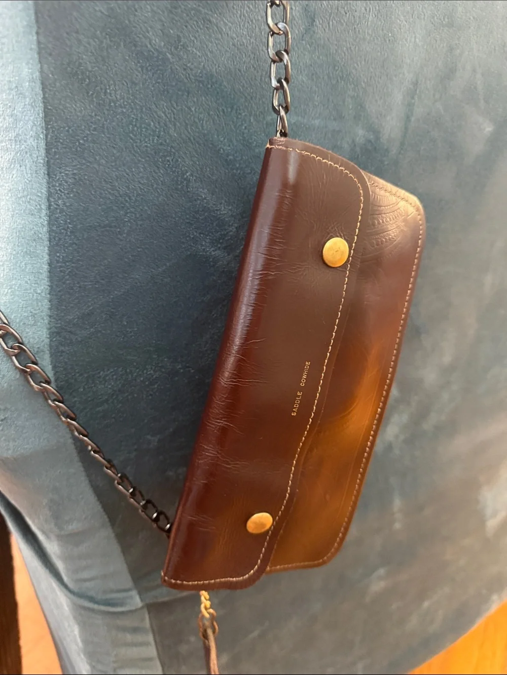 Saddle Cowhide Brown Leather Chain Crossbody